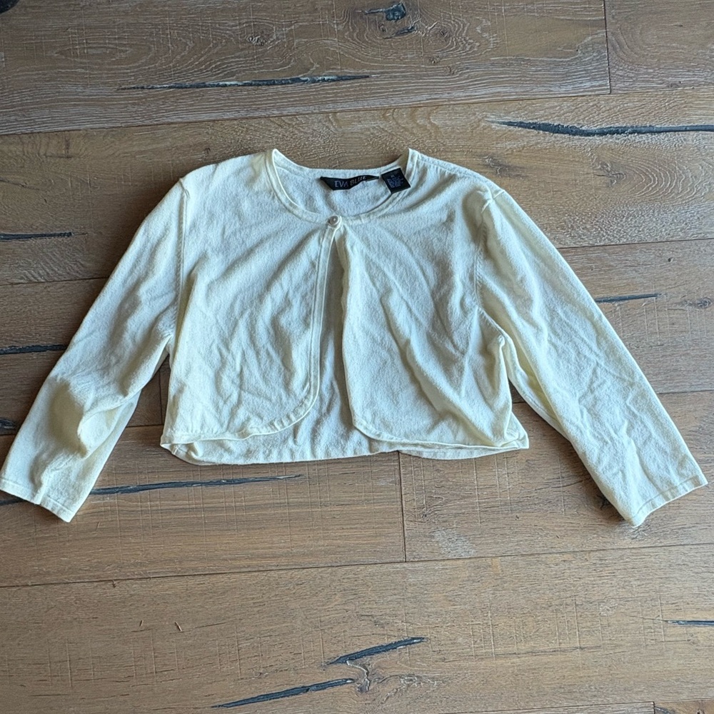 Eva Blue Vintage Babydoll Cream Women's Cropped Cardigan 3/4 Sleeve